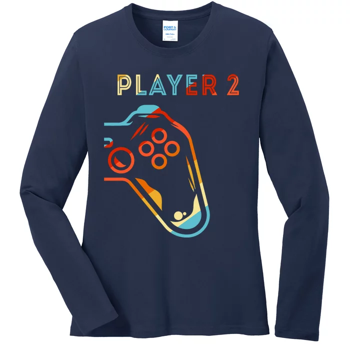 Player 2 Funny Video Game Lover Joystick Retro Matching Gamer Couple Ladies Long Sleeve Shirt