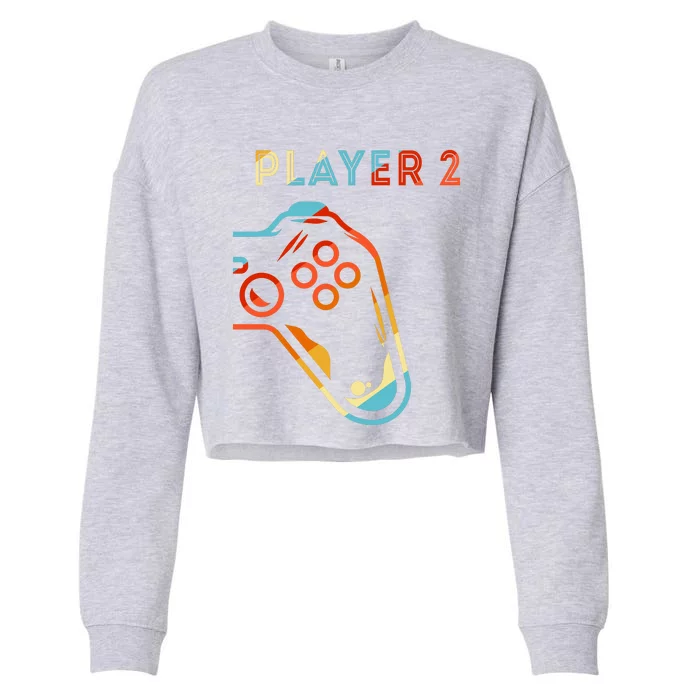 Player 2 Funny Video Game Lover Joystick Retro Matching Gamer Couple Cropped Pullover Crew