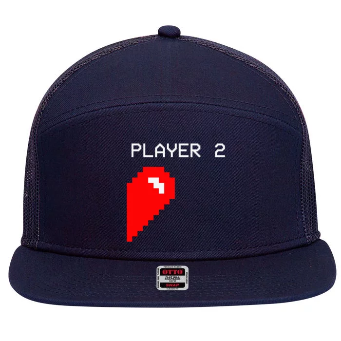 Player 2 Funny Video Game Lover Joystick Matching Gamer Couple 7 Panel Mesh Trucker Snapback Hat