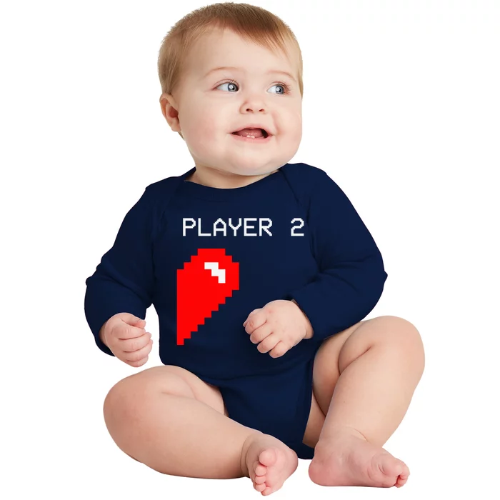 Player 2 Funny Video Game Lover Joystick Matching Gamer Couple Baby Long Sleeve Bodysuit