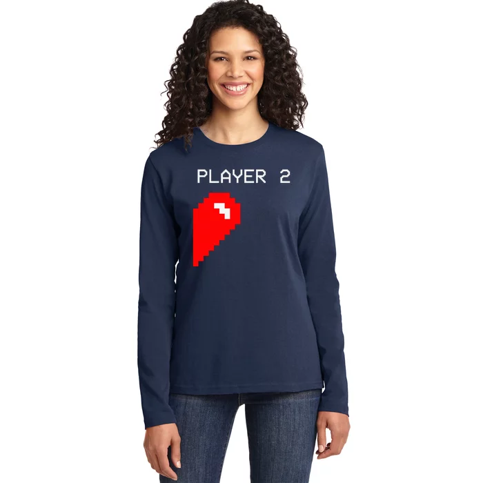 Player 2 Funny Video Game Lover Joystick Matching Gamer Couple Ladies Long Sleeve Shirt