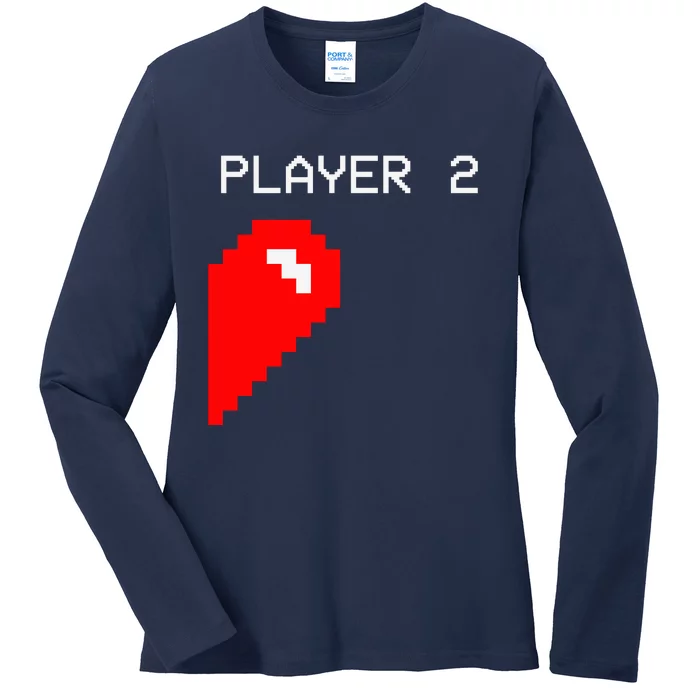 Player 2 Funny Video Game Lover Joystick Matching Gamer Couple Ladies Long Sleeve Shirt