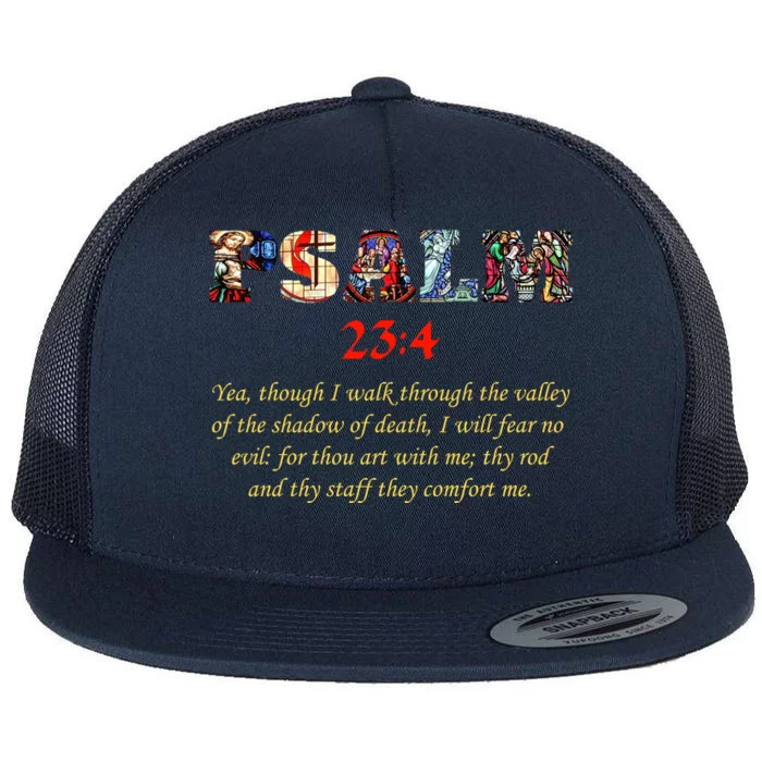 PSALM 23:4 Christin Bible Quote Flat Bill Trucker Hat