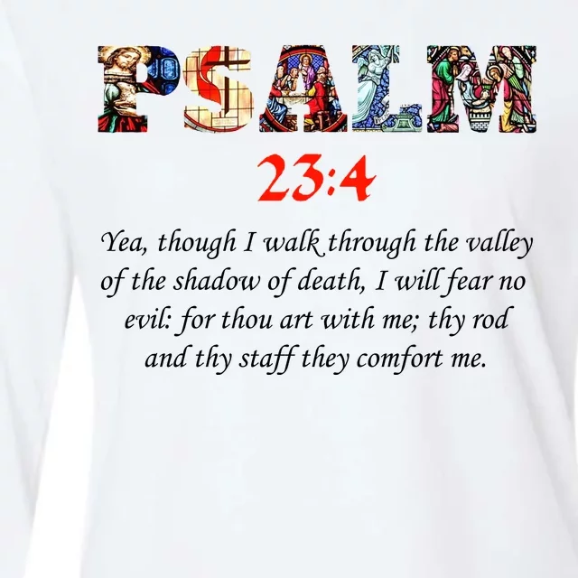 PSALM 23:4 Christin Bible Quote Womens Cotton Relaxed Long Sleeve T-Shirt