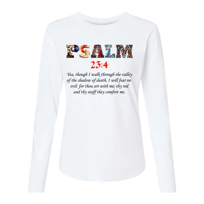 PSALM 23:4 Christin Bible Quote Womens Cotton Relaxed Long Sleeve T-Shirt