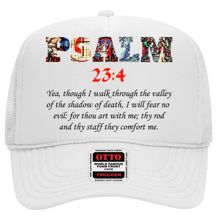 PSALM 23:4 Christin Bible Quote High Crown Mesh Trucker Hat