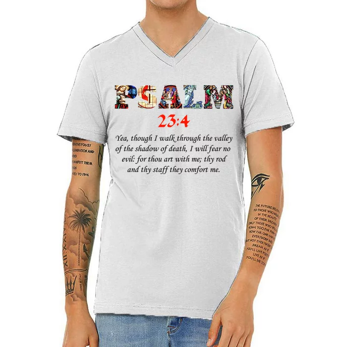 PSALM 23:4 Christin Bible Quote V-Neck T-Shirt