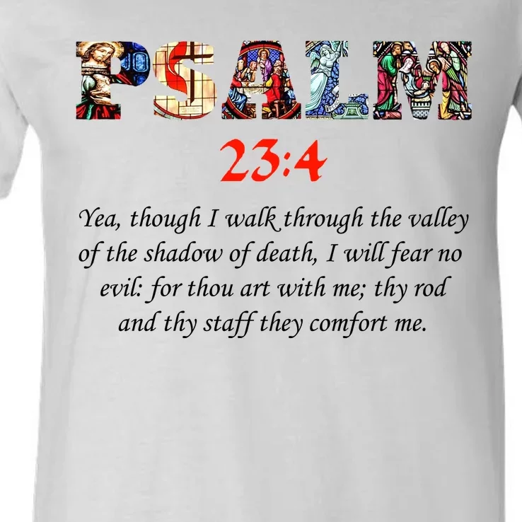 PSALM 23:4 Christin Bible Quote V-Neck T-Shirt