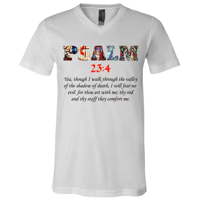 PSALM 23:4 Christin Bible Quote V-Neck T-Shirt