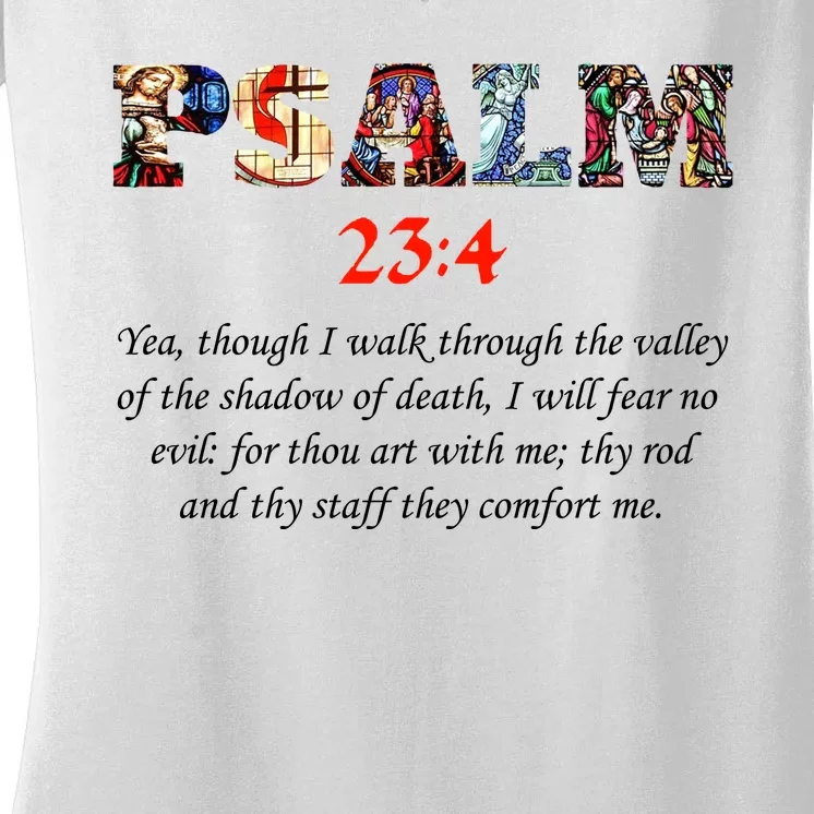 PSALM 23:4 Christin Bible Quote Women's V-Neck T-Shirt