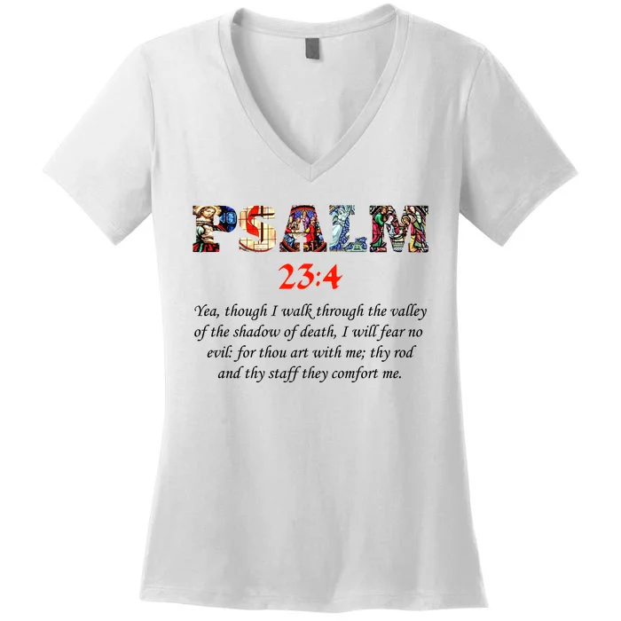 PSALM 23:4 Christin Bible Quote Women's V-Neck T-Shirt