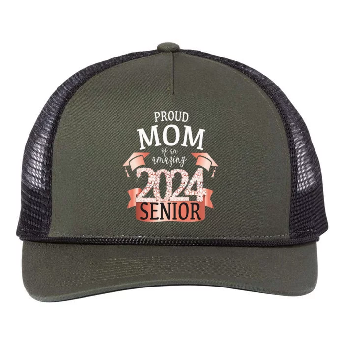 Proud 2024 Senior Mom I Elegant Rose Celebration Outfit Retro Rope Trucker Hat Cap