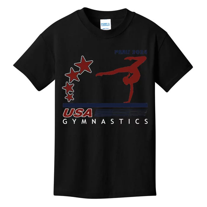 Paris 2024 T.E.A.M U.S.A Gymnastics Support Kids T-Shirt