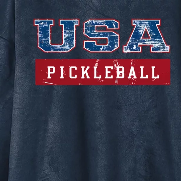 Pickleball 2024 Us Flag Patriotic American Sports Fan Usa Funny Gift Hooded Wearable Blanket