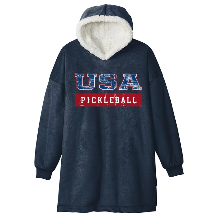 Pickleball 2024 Us Flag Patriotic American Sports Fan Usa Funny Gift Hooded Wearable Blanket