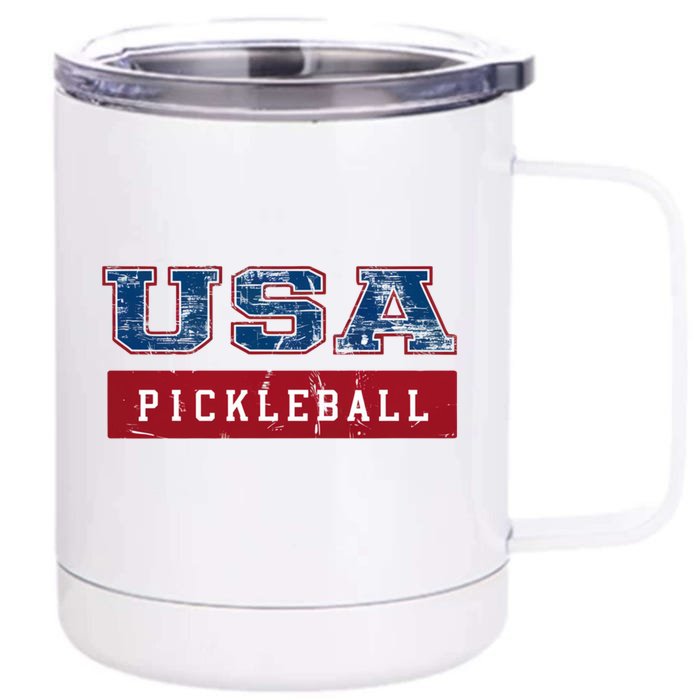 Pickleball 2024 Us Flag Patriotic American Sports Fan Usa Funny Gift Front & Back 12oz Stainless Steel Tumbler Cup