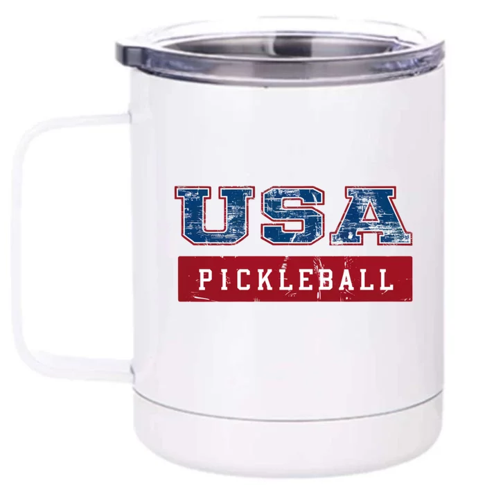 Pickleball 2024 Us Flag Patriotic American Sports Fan Usa Funny Gift Front & Back 12oz Stainless Steel Tumbler Cup