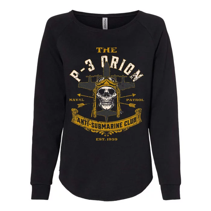 P 3 Orion Anti Submarine Aircraft Skull Distressed Womens California Wash Sweatshirt