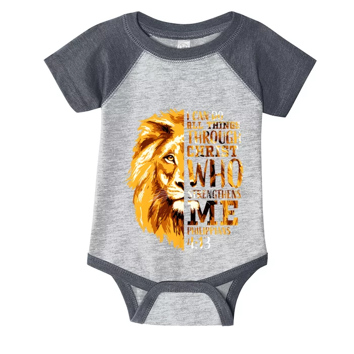 Philippians 4 13 I Can Do All Things Through Christ Who Strengthens Me Lion Infant Baby Jersey Bodysuit