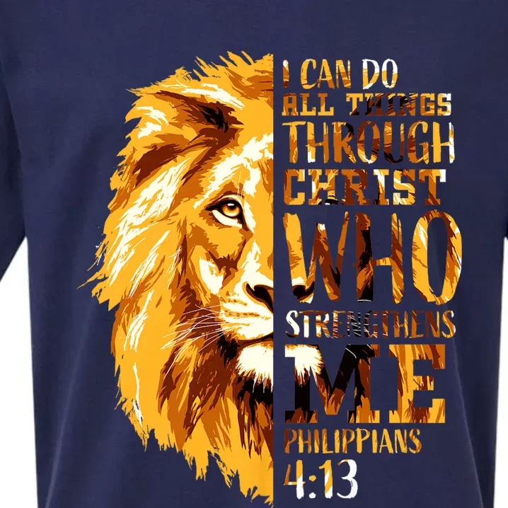 Philippians 4 13 I Can Do All Things Through Christ Who Strengthens Me Lion Sueded Cloud Jersey T-Shirt