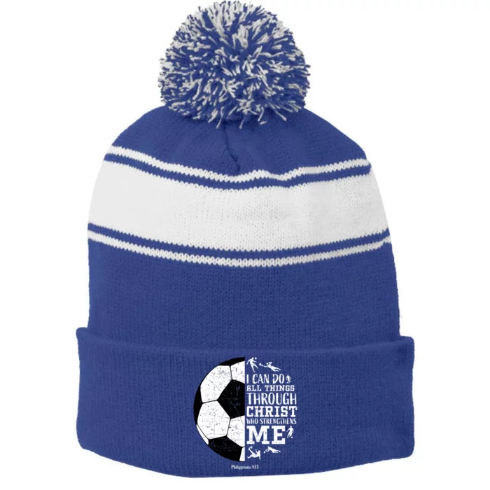 Philippians 4 13 I Can Do All Things Through Christ Who Strengthens Me Soccer Stripe Pom Pom Beanie