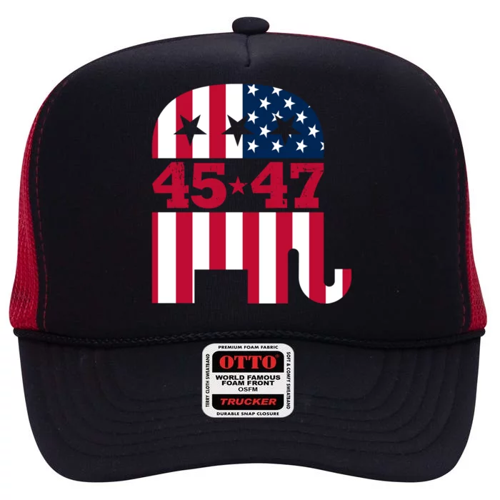 Pro 45 47 Trump 2024 American Flag High Crown Mesh Trucker Hat