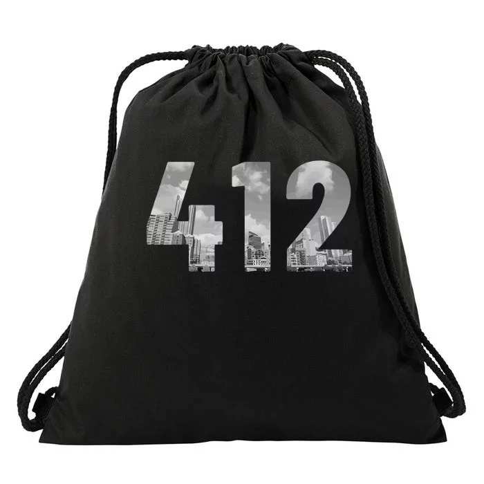 Pittsburgh 412 Area Code Skyline Pennsylvania Vintage Drawstring Bag