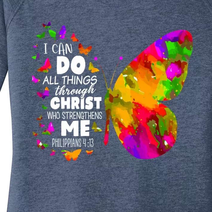 Philippians 4gift13 Butterfly Christ Bible Verse Gift Gift Women's Perfect Tri Tunic Long Sleeve Shirt