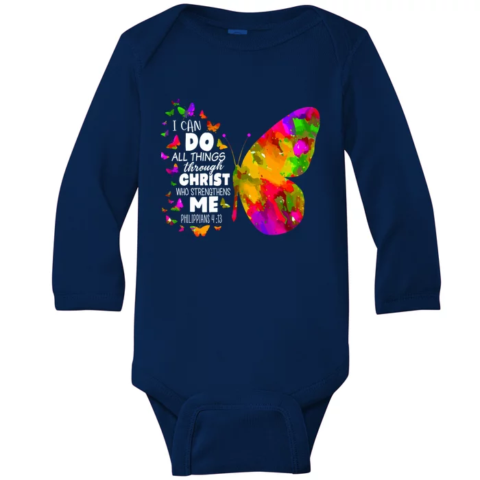 Philippians 4gift13 Butterfly Christ Bible Verse Gift Gift Baby Long Sleeve Bodysuit