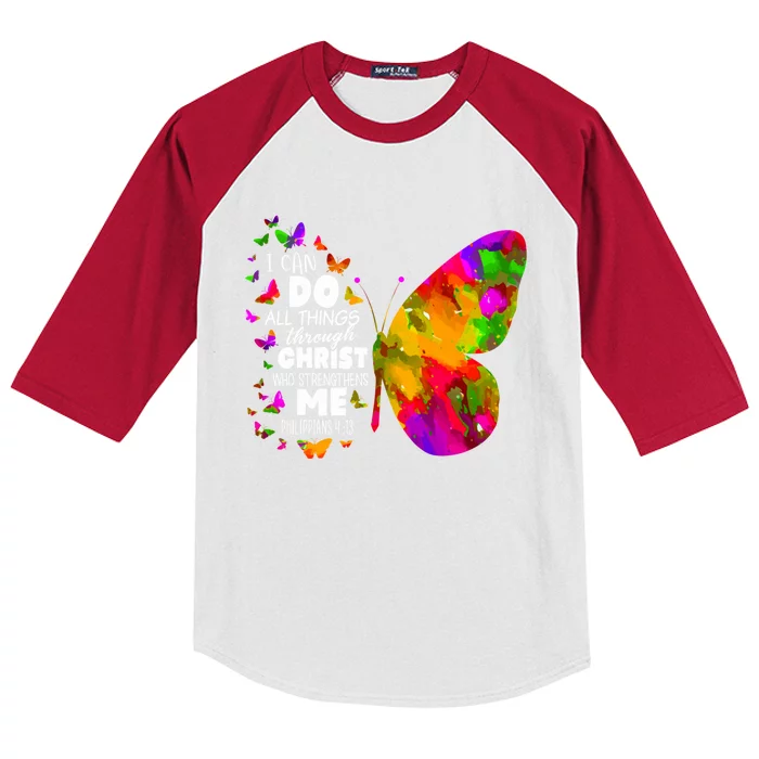 Philippians 4gift13 Butterfly Christ Bible Verse Gift Gift Kids Colorblock Raglan Jersey