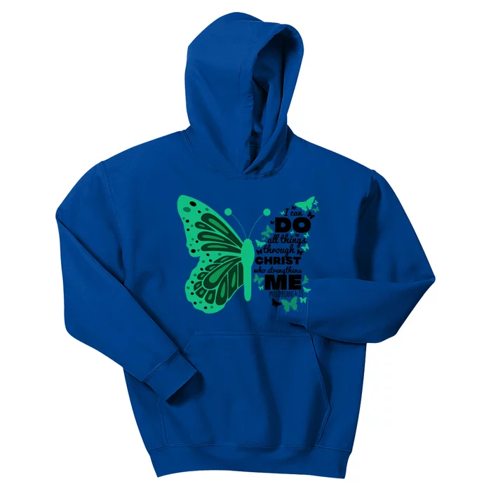 Philippians 4:13 Butterfly Christ Bible Verse Gift Cute Gift Kids Hoodie