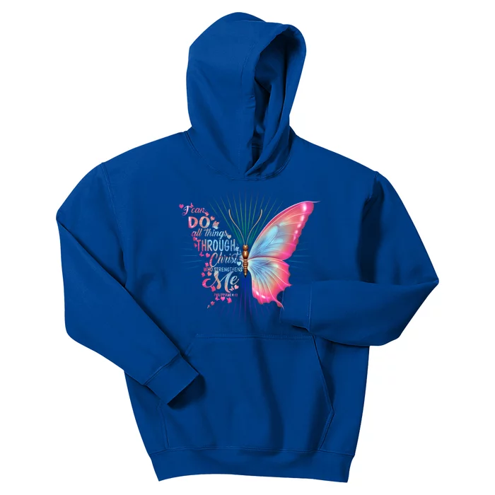 Philippians 4:13 Butterfly Christ Bible Verse Gift Cool Gift Kids Hoodie