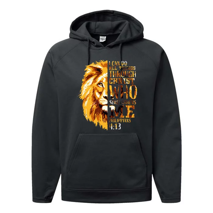 Philippians 413 Christian Bible Verse Gift Lion Husband Performance Fleece Hoodie