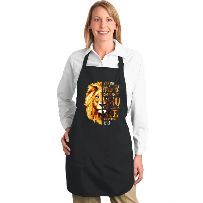 Philippians 413 Christian Bible Verse Gift Lion Husband Full-Length Apron With Pocket