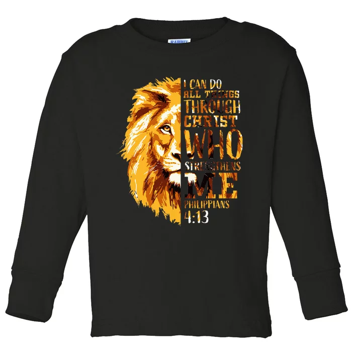 Philippians 413 Christian Bible Verse Gift Lion Husband Toddler Long Sleeve Shirt