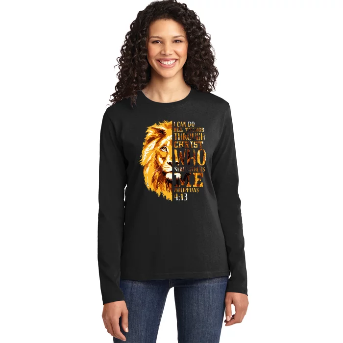 Philippians 413 Christian Bible Verse Gift Lion Husband Ladies Long Sleeve Shirt