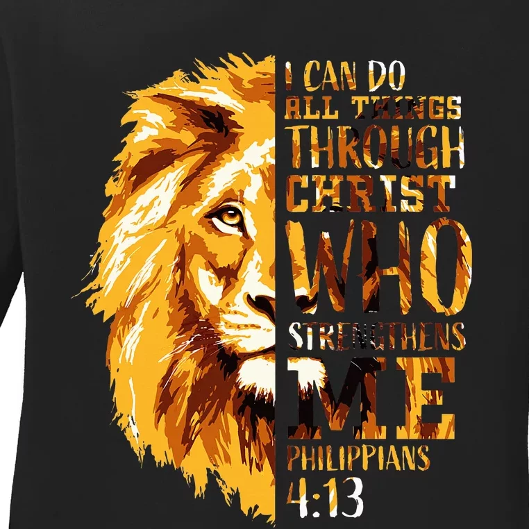 Philippians 413 Christian Bible Verse Gift Lion Husband Ladies Long Sleeve Shirt