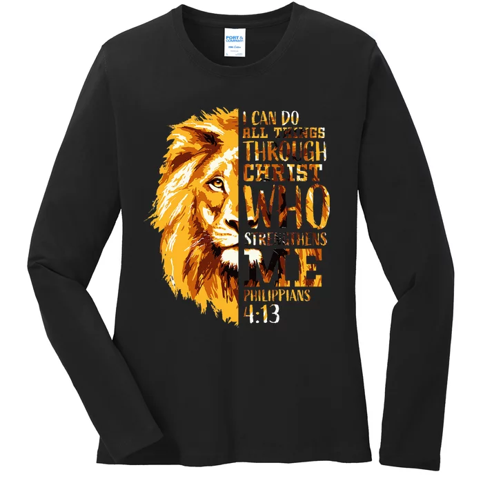 Philippians 413 Christian Bible Verse Gift Lion Husband Ladies Long Sleeve Shirt