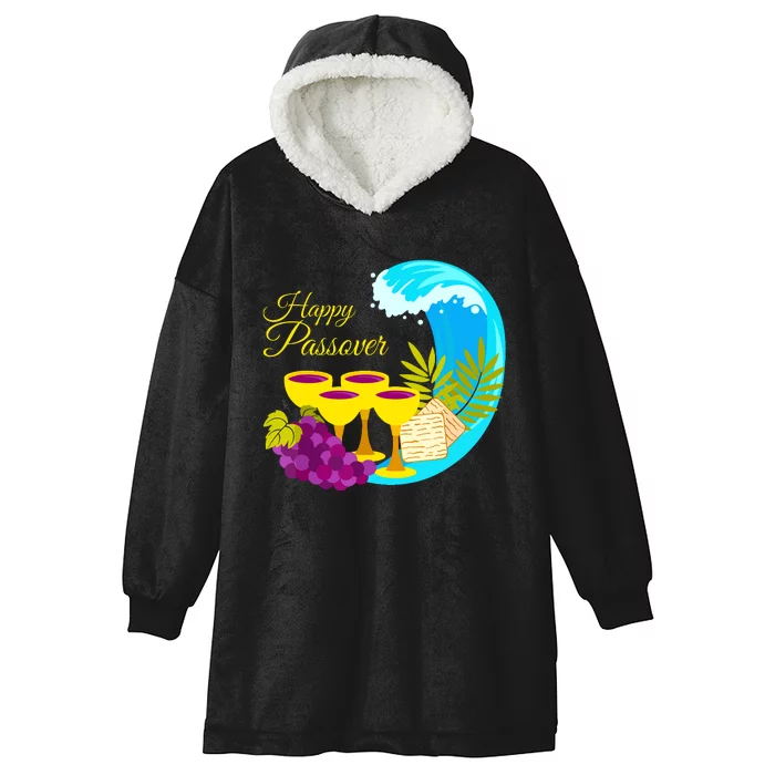 Passover 4 Cups With Matzo And Red Sea Wave Passover Hooded Wearable Blanket