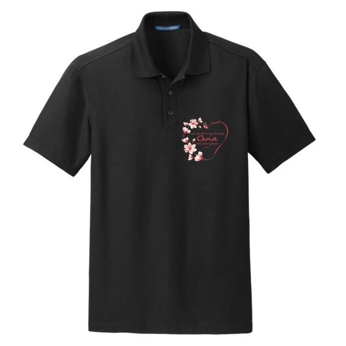 Philippians 4:13 Christian Gifts Her Butterfly Pink Magnolia Dry Zone Grid Performance Polo