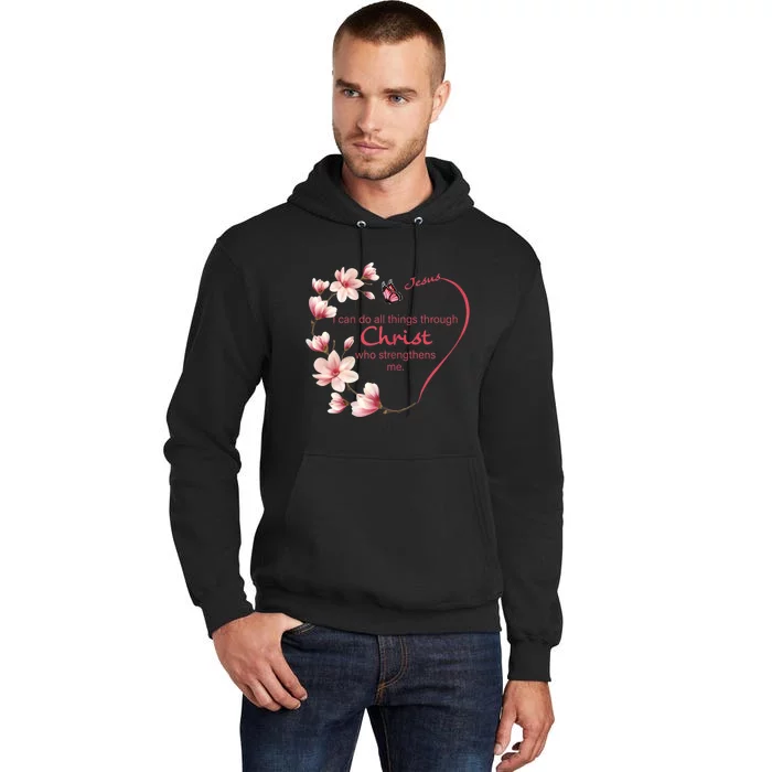 Philippians 4:13 Christian Gifts Her Butterfly Pink Magnolia Tall Hoodie