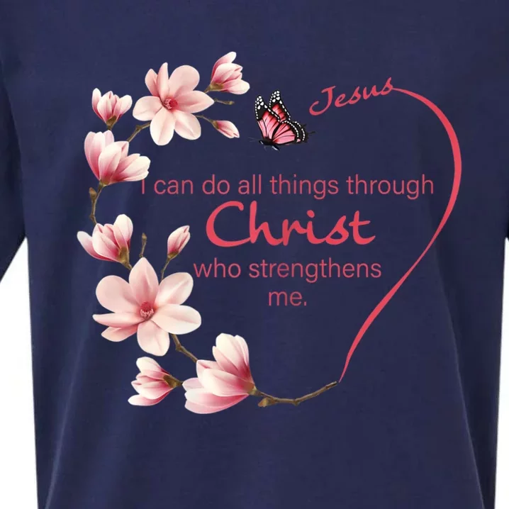 Philippians 4:13 Christian Gifts Her Butterfly Pink Magnolia Sueded Cloud Jersey T-Shirt