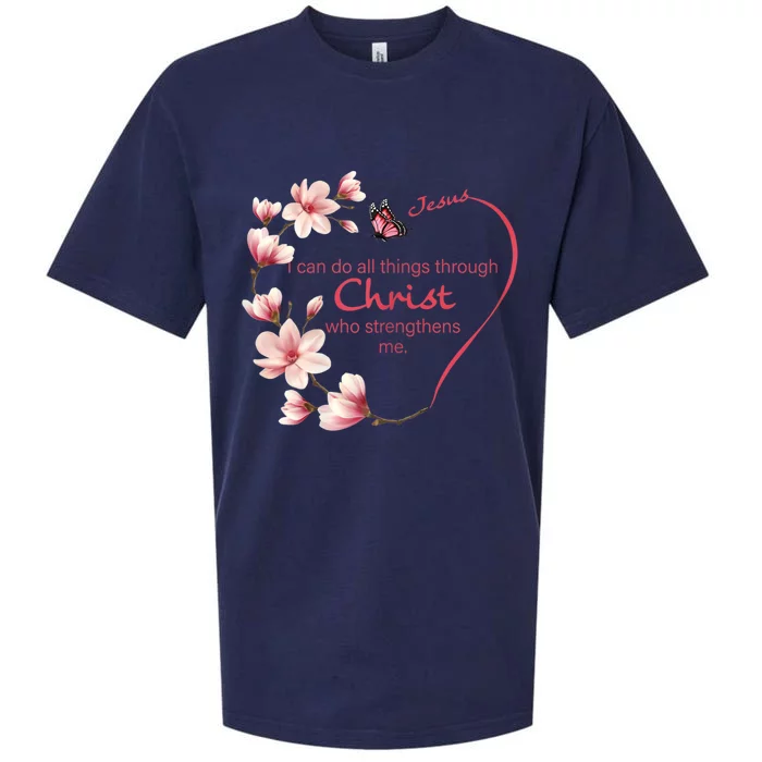 Philippians 4:13 Christian Gifts Her Butterfly Pink Magnolia Sueded Cloud Jersey T-Shirt