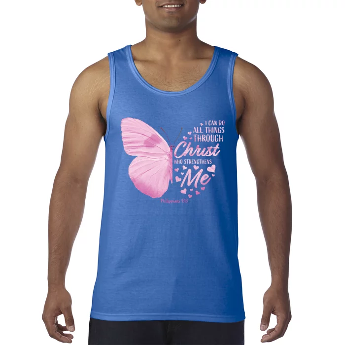 Philippians 4:13 Christian Bible Verse Funny Gift Butterfly Gift Tank Top