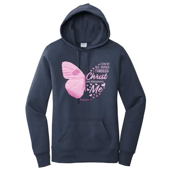 Philippians 4:13 Christian Bible Verse Funny Gift Butterfly Gift Women's Pullover Hoodie