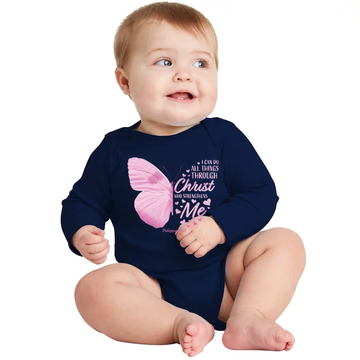 Philippians 4:13 Christian Bible Verse Funny Gift Butterfly Gift Baby Long Sleeve Bodysuit