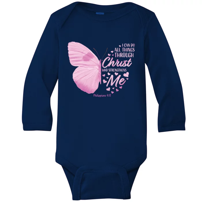 Philippians 4:13 Christian Bible Verse Funny Gift Butterfly Gift Baby Long Sleeve Bodysuit