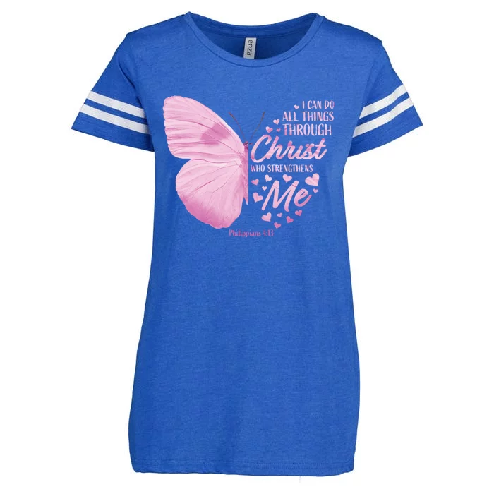 Philippians 4:13 Christian Bible Verse Funny Gift Butterfly Gift Enza Ladies Jersey Football T-Shirt