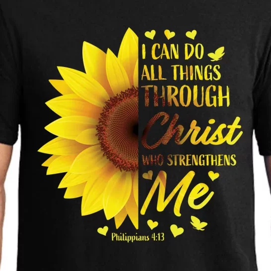 Philippians 4:13 Christian Bible Verse Funny Gift Sunflower Gift Pajama Set