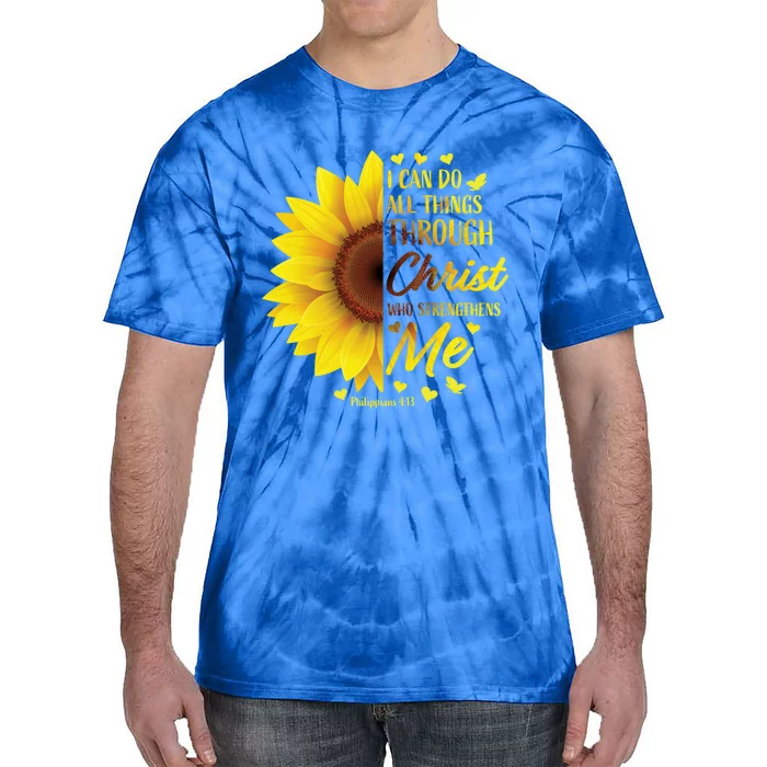 Philippians 4:13 Christian Bible Verse Funny Gift Sunflower Gift Tie-Dye T-Shirt